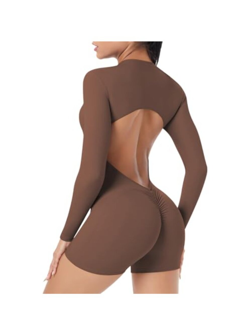 Women's Zip Up Workout Jumpsuit Long Sleeve Backless Romper Bodysuit